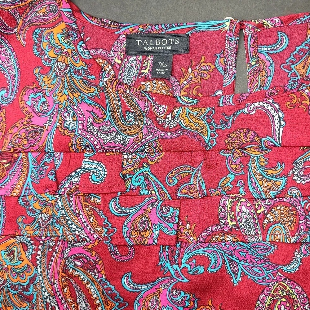 Talbots 1XP Paisley Blouse Red Multicolor Long Sleeve Top Womens Ruffle Blouse - Picture 4 of 6